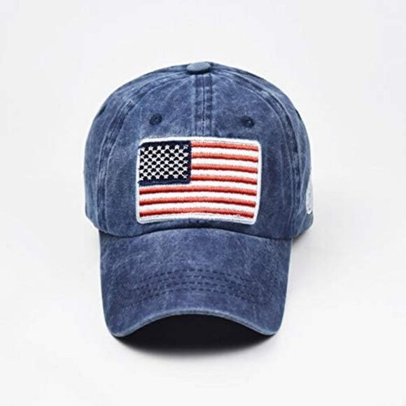 Men's American Flag Baseball Cap Embroidery Washed Adjustable Blue - Picture 6 of 6
